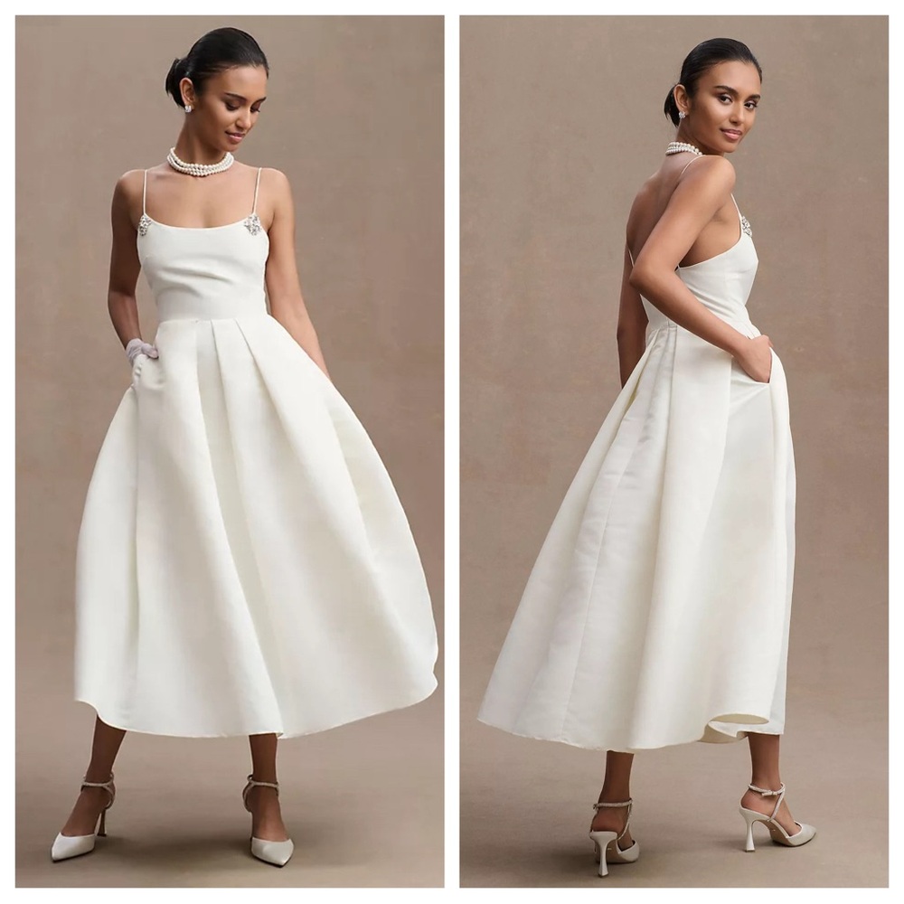 NWT Sachin + Babi Audra Pleated Crystal Embellished Midi Dress White Anthro - Picture 1 of 11